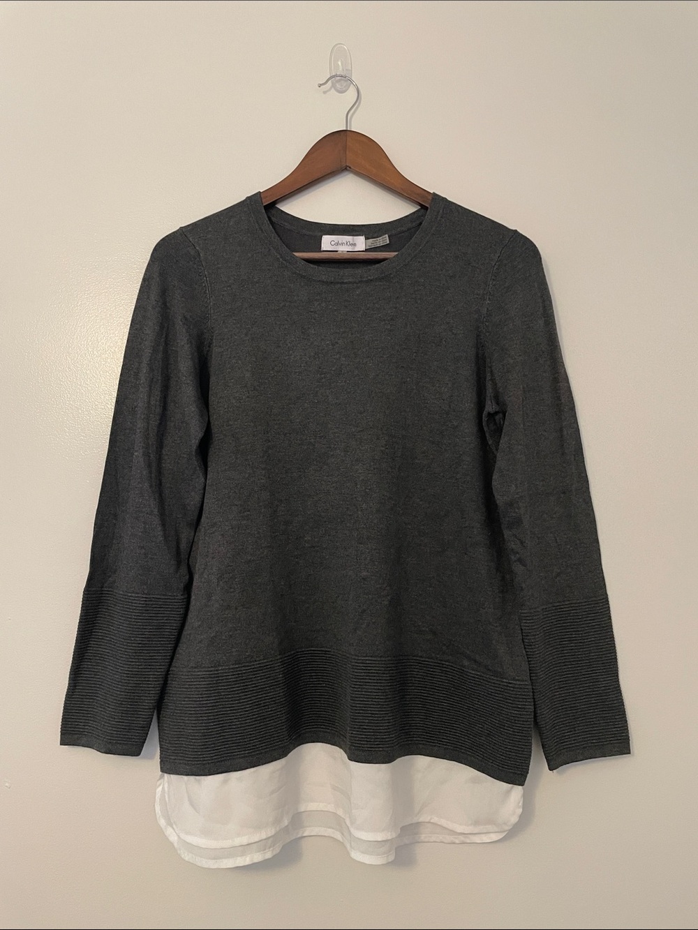 Calvin Klein Basic Layered-Look Textured Scoop Neck Pull Over Sweater